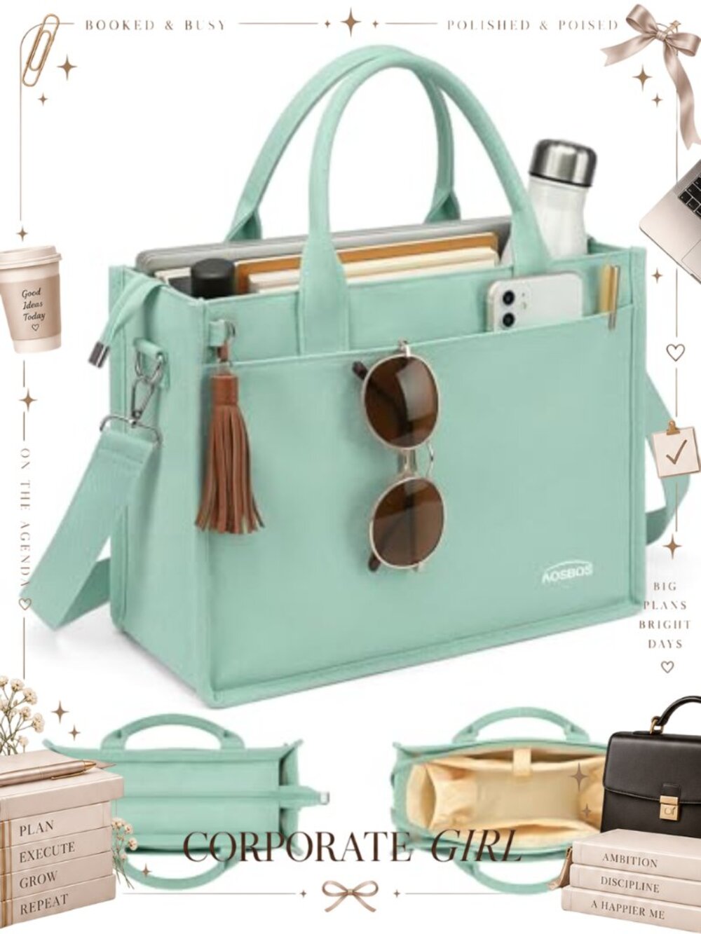 Canvas Tote Bag Fits 14" Laptop Work Travel Purse